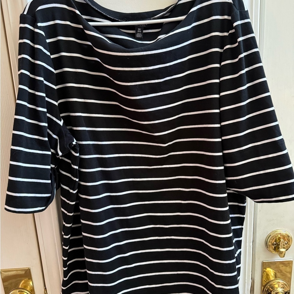 Lauren Ralph Lauren Black Striped Boat Neck Cotton - Picture 3 of 7